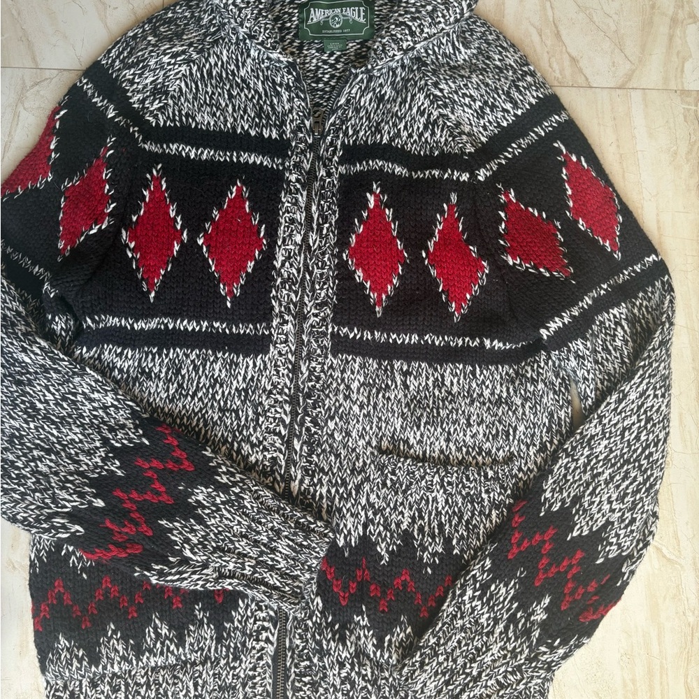 American Eagle Men Fairisle Zip Chunky Cardigan Sweater Size Small
